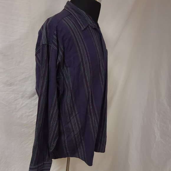 Loafers Reed St James Mens XL Purple Striped Long Sleeve Button Up Shirt - Picture 7 of 11